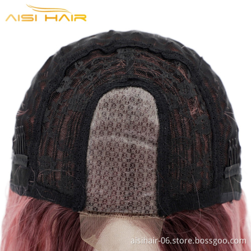 Aisi Hair Beautiful Colors Wearing Natural Long Pink Hair Wholesale Cheapest For Woman Synthetic Body Wave Small Lace Wig